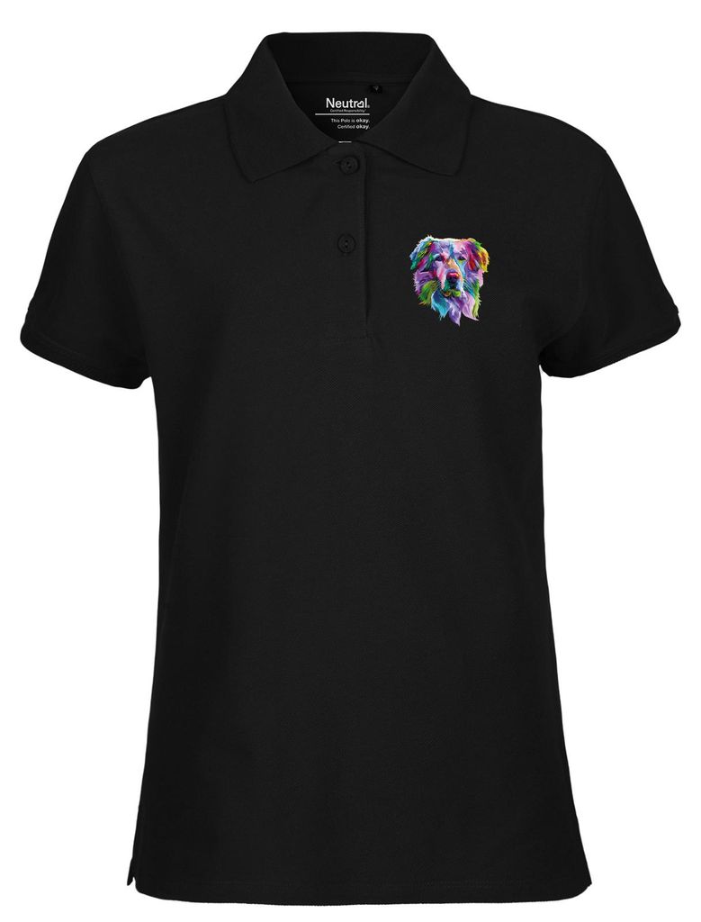 Huuraa Damen Polo Shirt Golden Retriever Colorful XS Black Bio Baumwolle Fairtrade Poloshirt Geschenkidee