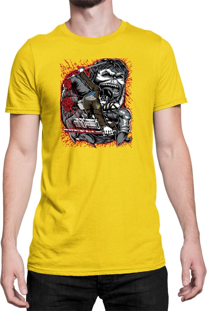 Herren T-Shirt Japan Anime Manga Attack Anime On Titan Levi Ackerman 08 Levi Titan Pilot, Man L / Gelb