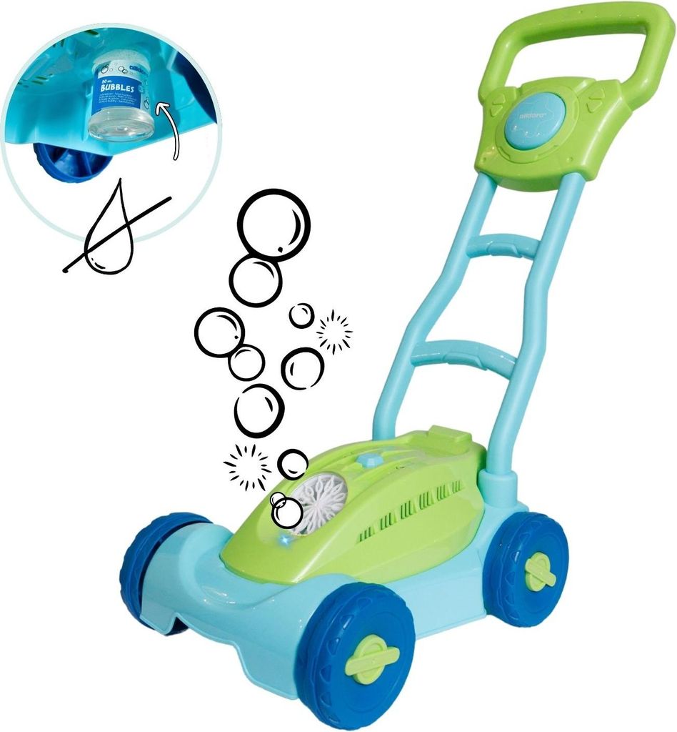 Seifenblasen Rasenmäher für Kinder - Gartenspielzeug mit Lichteffekt, Quietsch-Hupe und magischem Blasen-Spaß für draußen