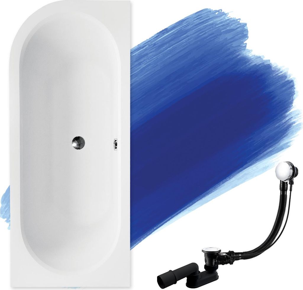 BADLAND Eckbadewanne Rechteck Badewanne Avita SLIM RECHTS 180x80 Rand 15mm mit Ablaufgarnitur und Füßen GRATIS ohne Verkleidung