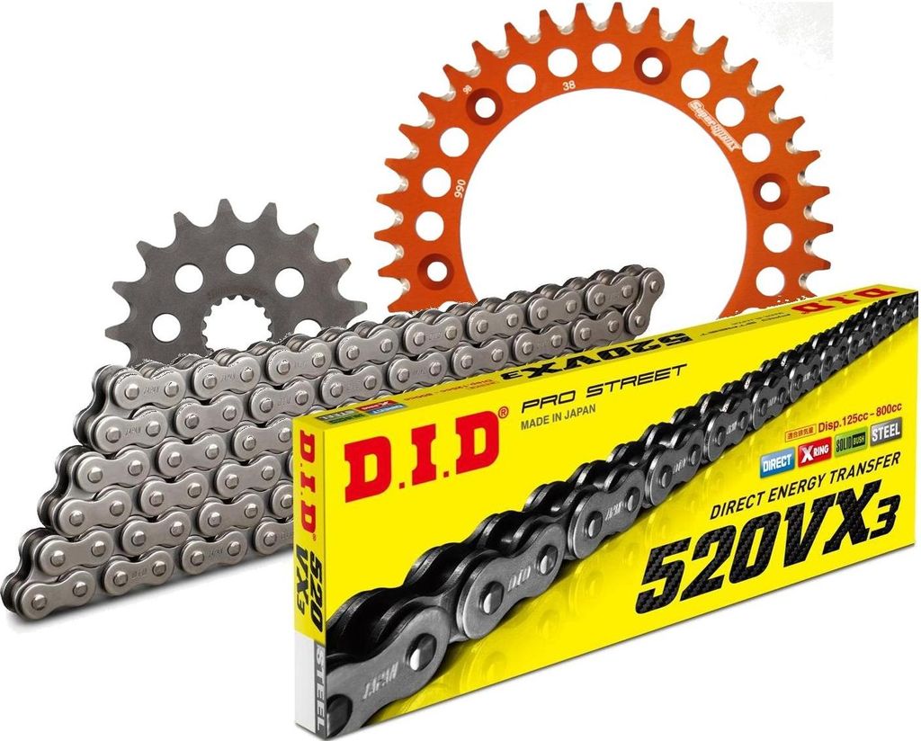 DID Kit Alu (orange) Kompatibel mit KTM Duke 620 LC4 94-95/Duke 62... 17-38-106 DID520VX3 Niet