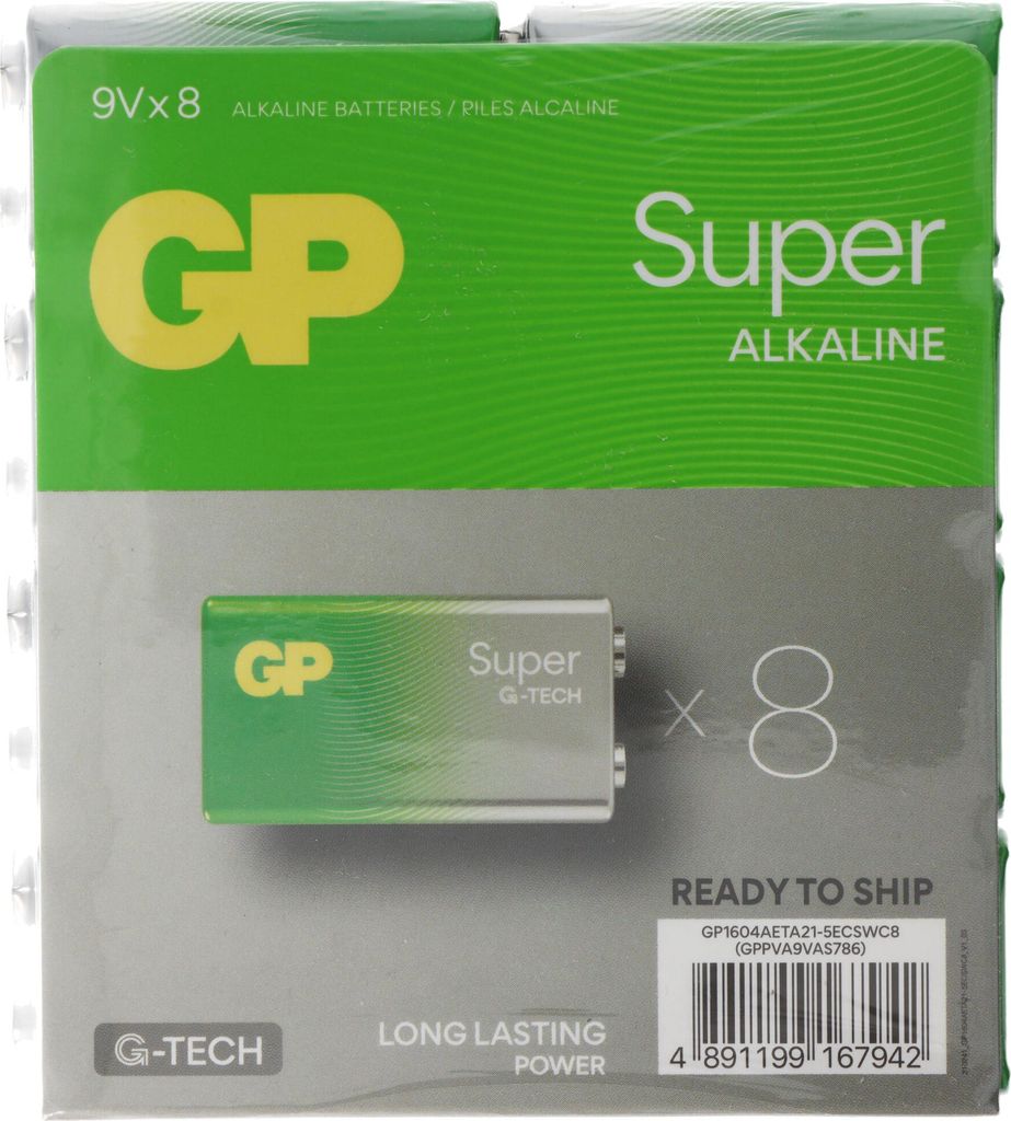 9V Batterie GP Alkaline Super 9V 8 Stück E-Block 6F22 9 Volt