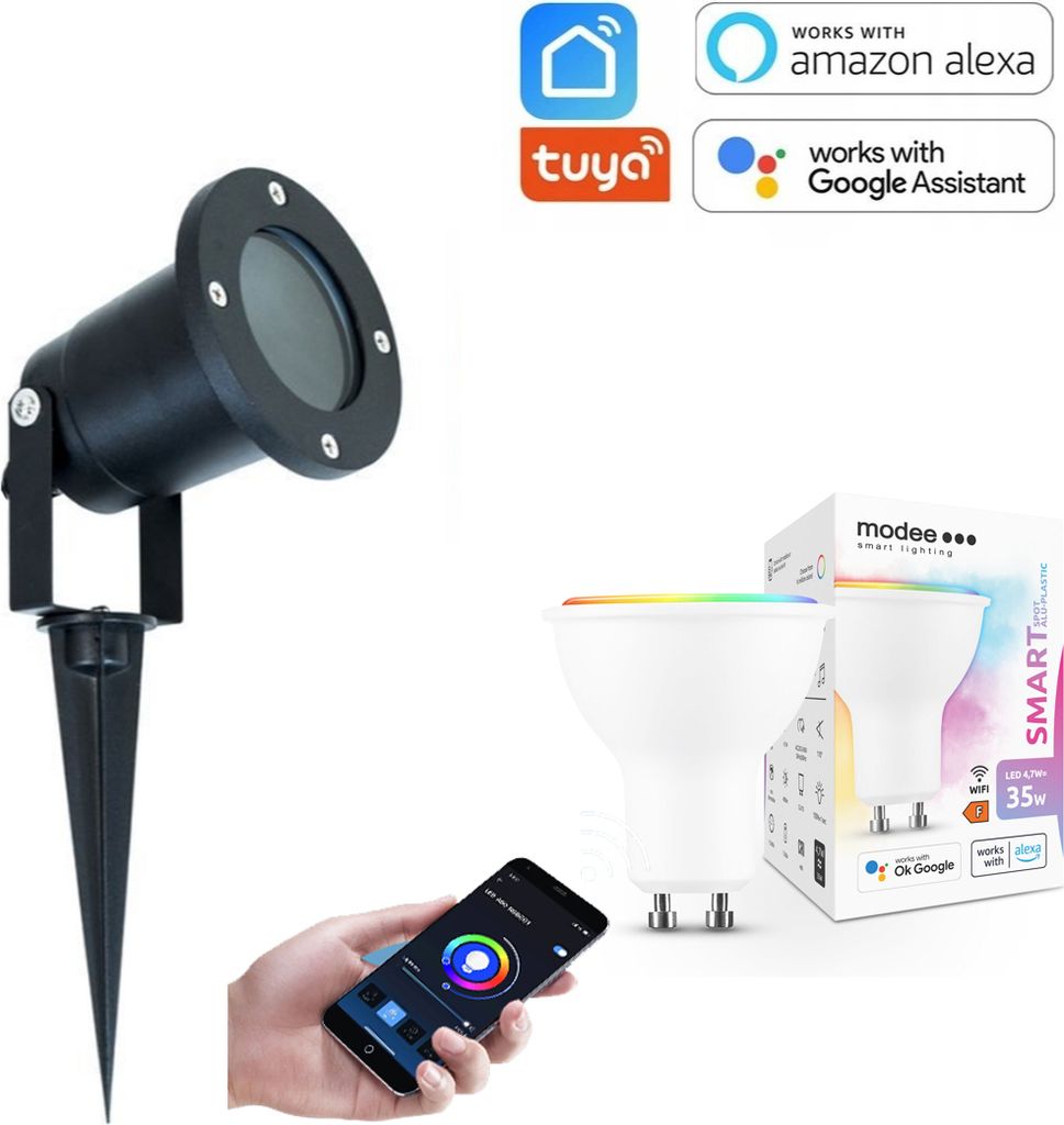 LED Gartenstrahler mit Erdspieß Außenleuchte Gartenleuchte RGBW GU10 LED WiFi IP65 Schwarz
