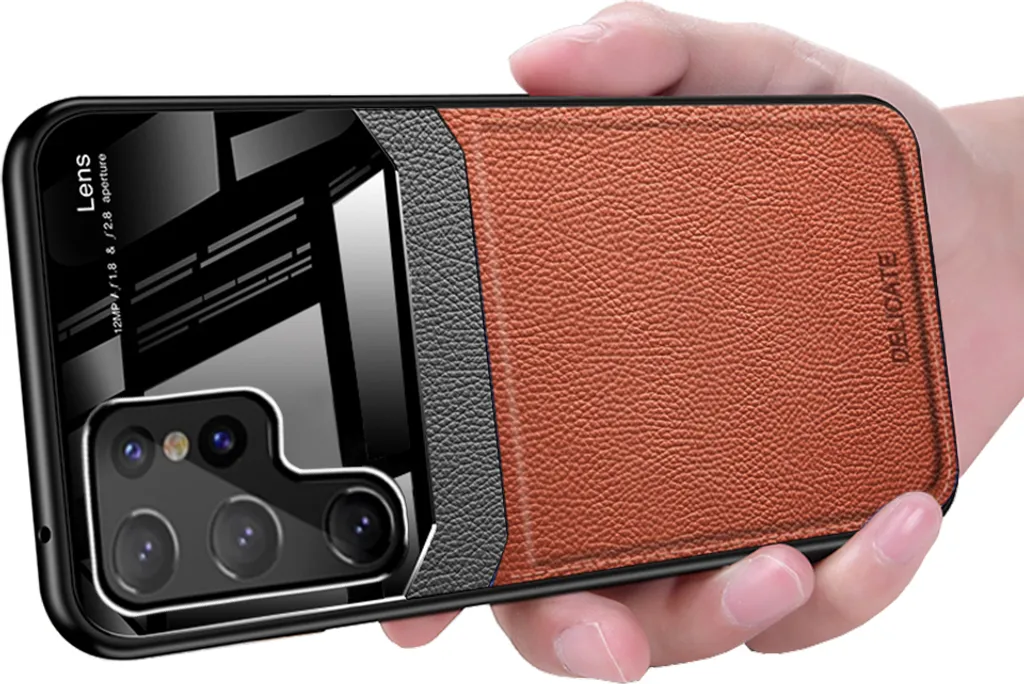 Custodia Slim Samsung Galaxy S22 Ultra Brown - TPU Pelle Ibrida 5G