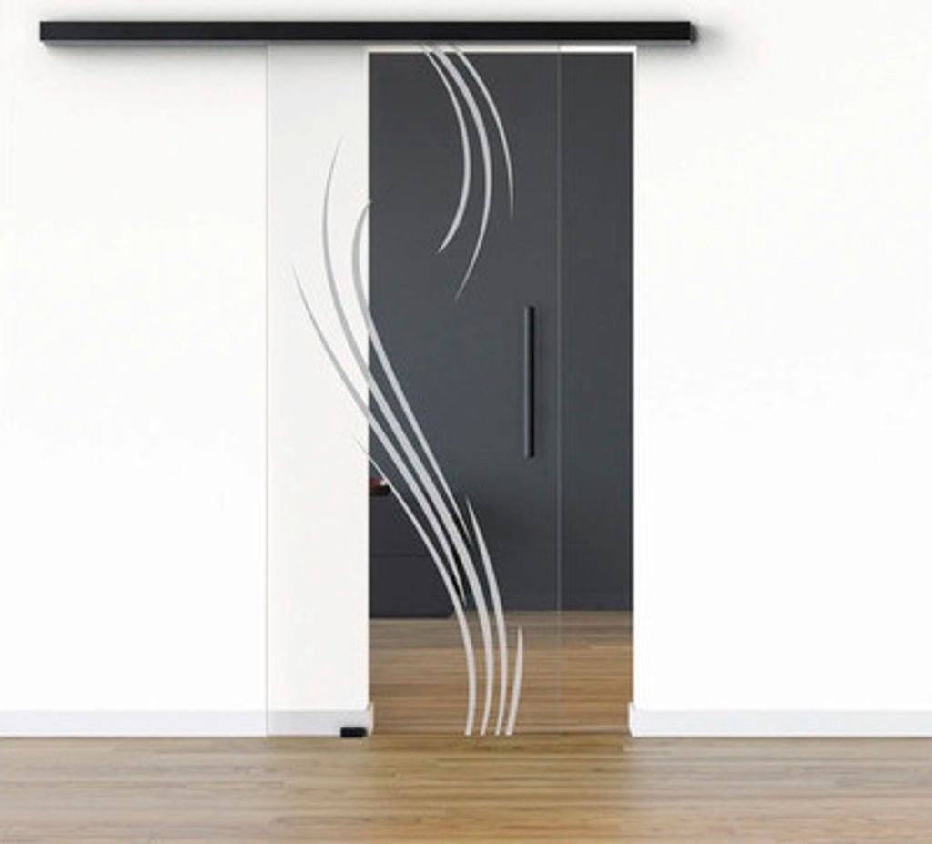 Pertura Glasschiebetür Komplettset Glera Essence 01 900x2050 mm Links inkl. Beschlag Selir Aluminium schwarz,Stangengrif