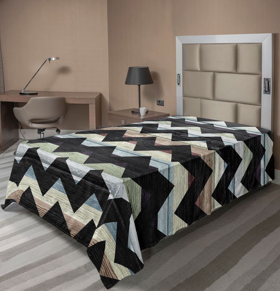 ABAKUHAUS Geometrisch Bettlaken, Retro Kunstdruck Vintage Zickzack Schwarz Farbige Zick Zack Grunge Hintergrund, weiches bequemes oberes Bettlaken ...