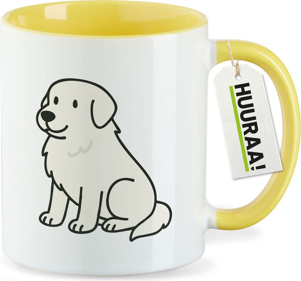 Huuraa Kaffeetasse Pyrenäenberghund Comic Pyri 330ml Gelb Keramik Kaffeebecher Geschenkidee