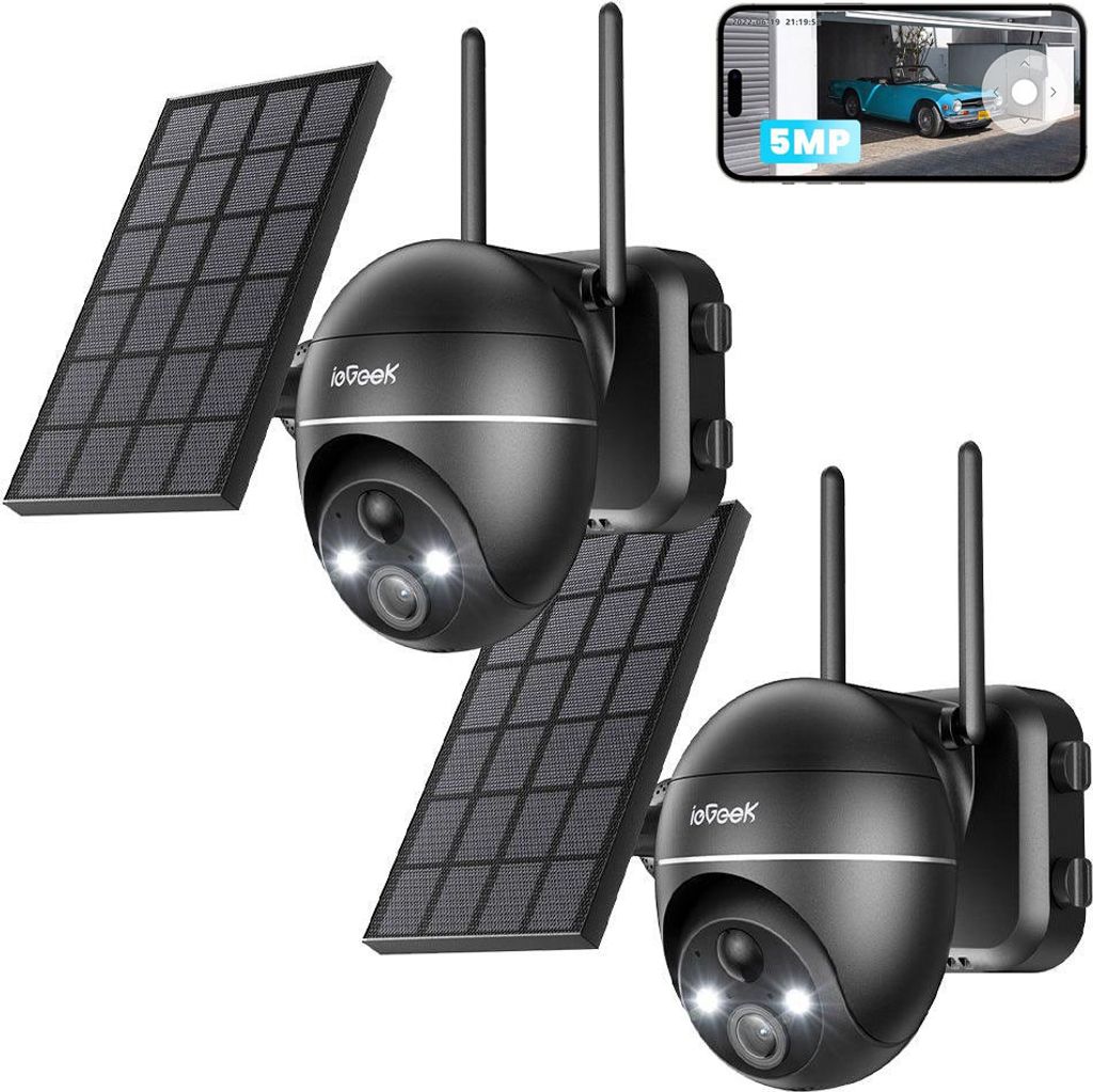 ieGeek 5MP Überwachungskamera Aussen Akku, 355°/90° Pan Tilt WLAN Kamera mit Farbnachtsicht, solar Kamera Überwachung außen, PIR Bewegungsmelder