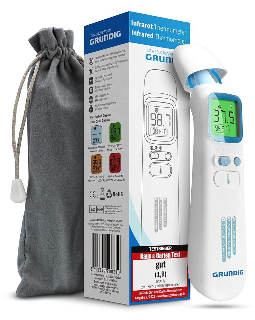 Grundig Fieberthermometer kontaktlos Infrarot Hochpräzise Produktbild 