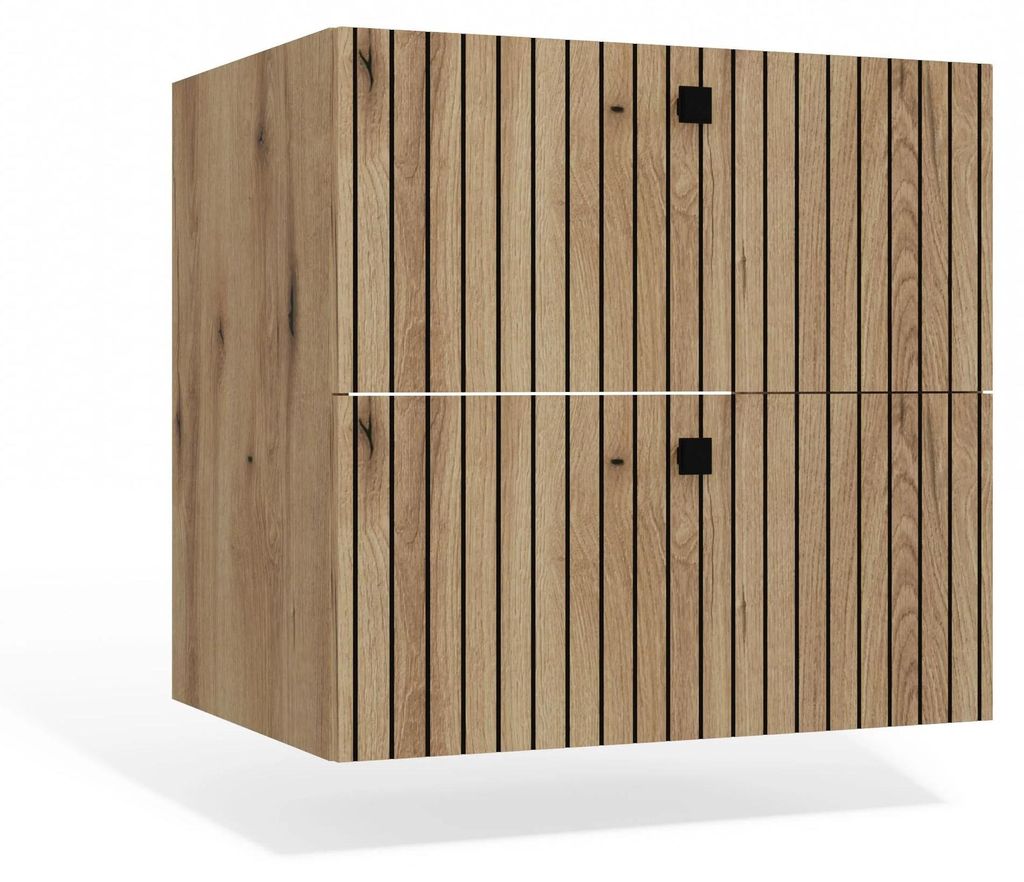 Waschtisch Tigo 60 2S Eiche Evoke 2 Schubladen Geriffelte Front Wandmontage