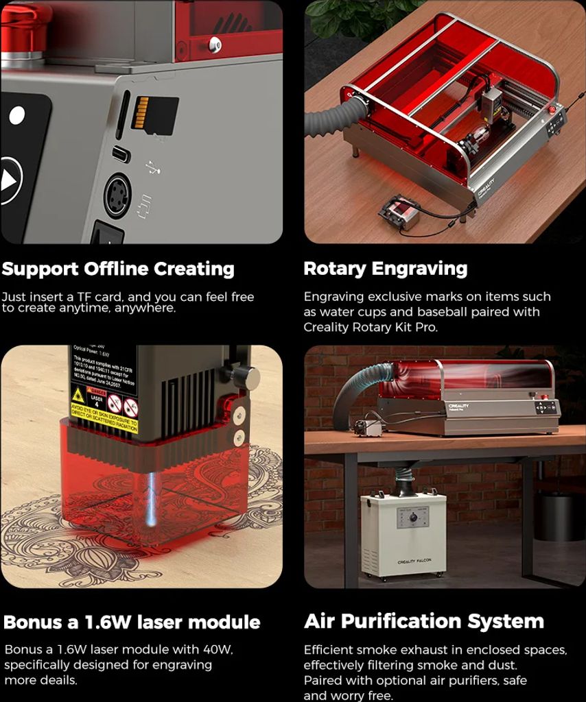 Creality Falcon 2 Pro 22W Graviermäschine Geschlossen, mit Produktbild 6