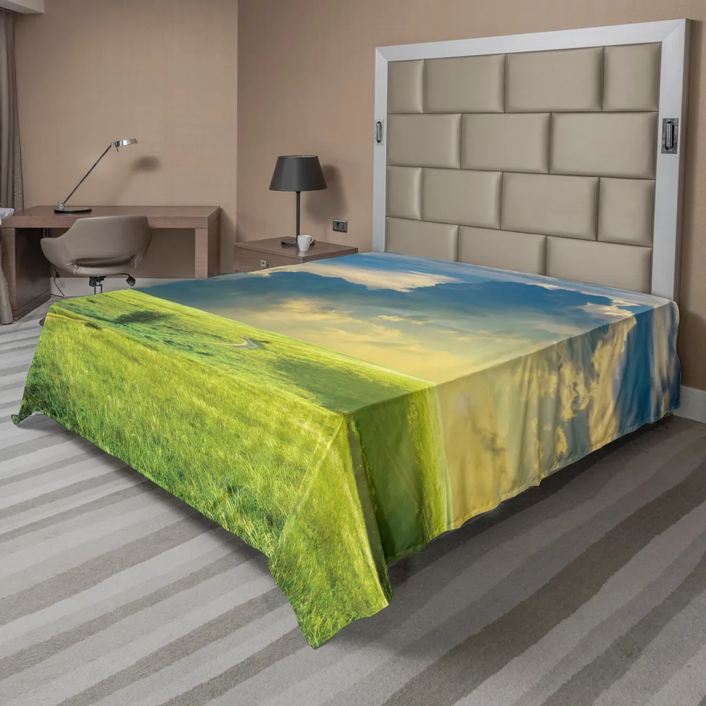 Drap de lit décoratif ambiance nature estivale pour chambre 244x205cm