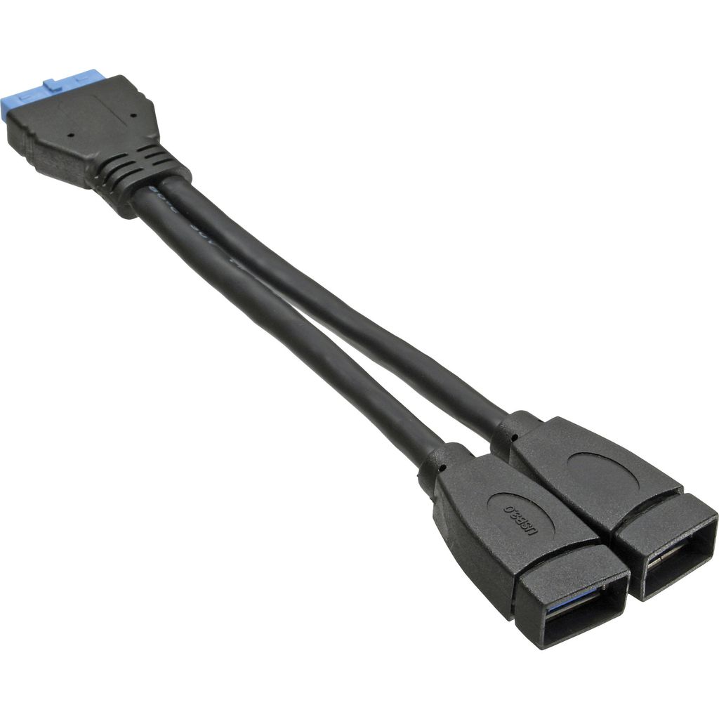 InLine USB 3.0 Adapterkabel, 2x Buchse A auf Pfostenanschluss 19polig, 0,15m, 0,15 m, 2x USB A, 19 pin, Schwarz
