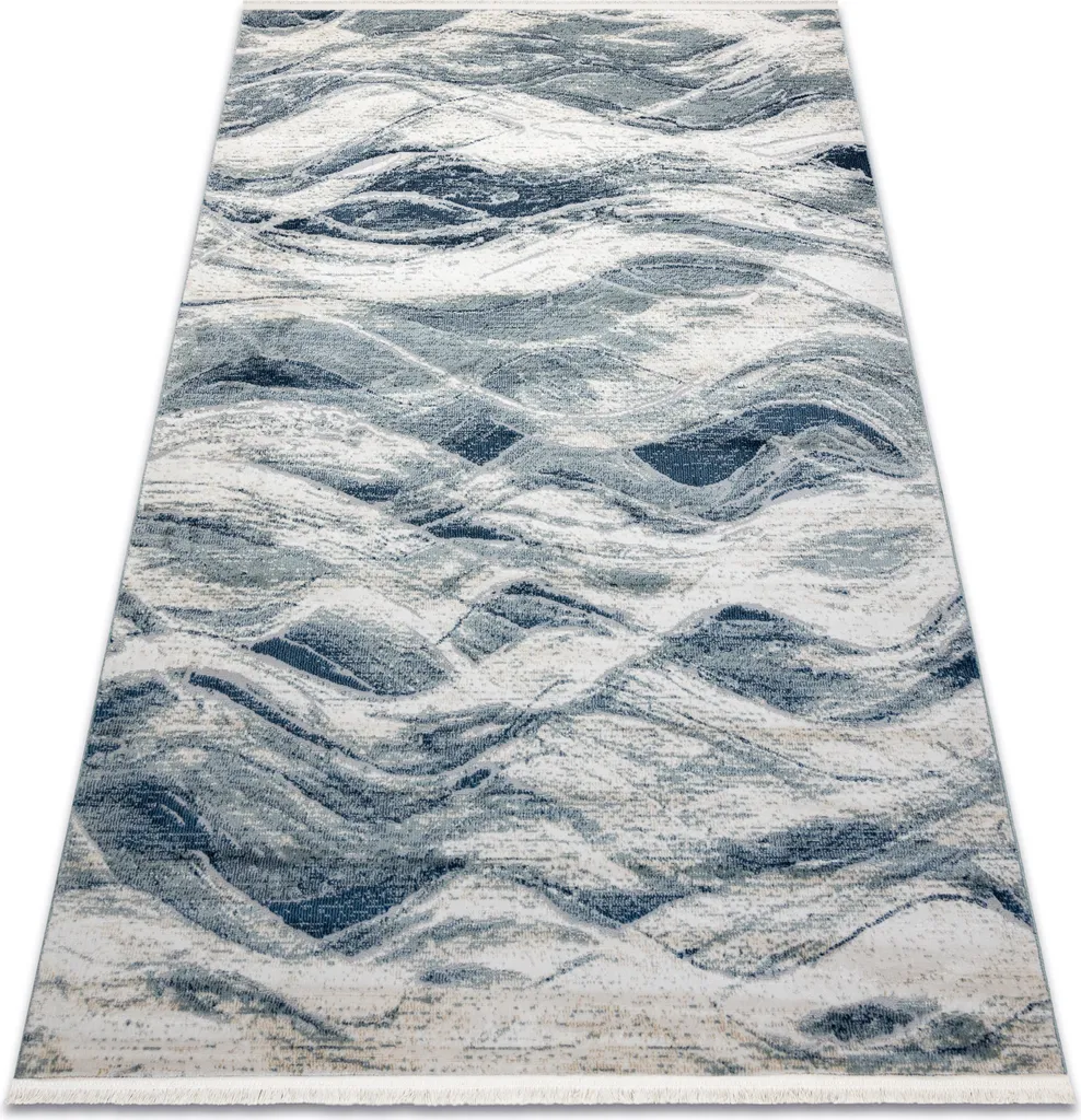 Tapis moderne facile d'entretien bleu marine et blanc vagues 160x230
