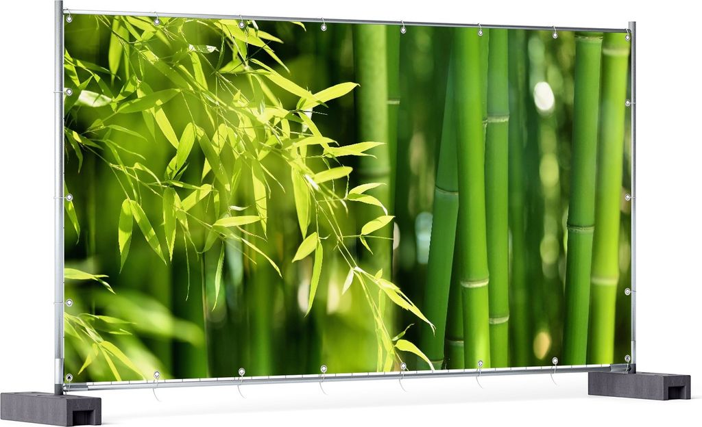 Wallario XXL Outdoor-Poster für Garten oder Balkon, Motiv Bambuswald mit grünen Bambuspflanzen, in ca. 340 x 173 cm