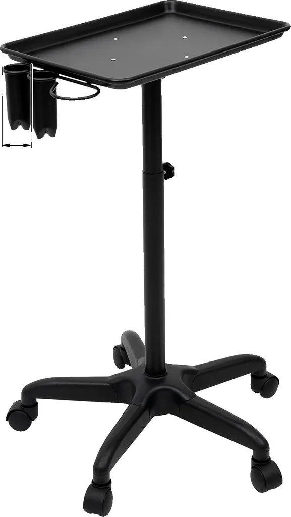 Guéridon de service à roulettes noir et ajustable pour salon de beauté