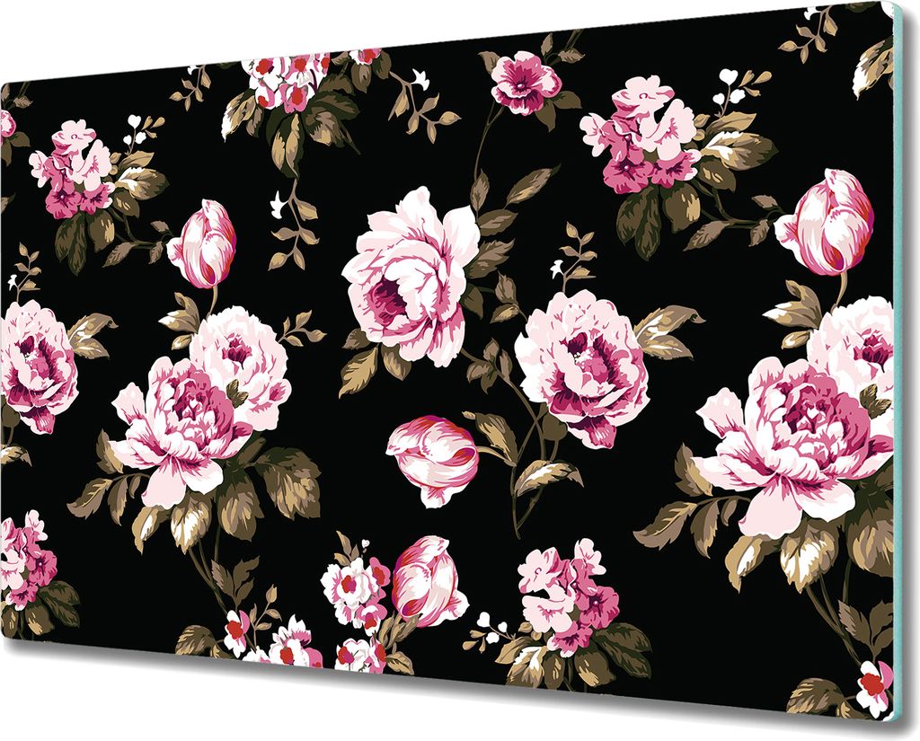 Glas-Herdabdeckplatte Glaskeramikkochfeld-Abdeckung Spritzschutz - 80x52 cm - Dunkle Blumen Rosa