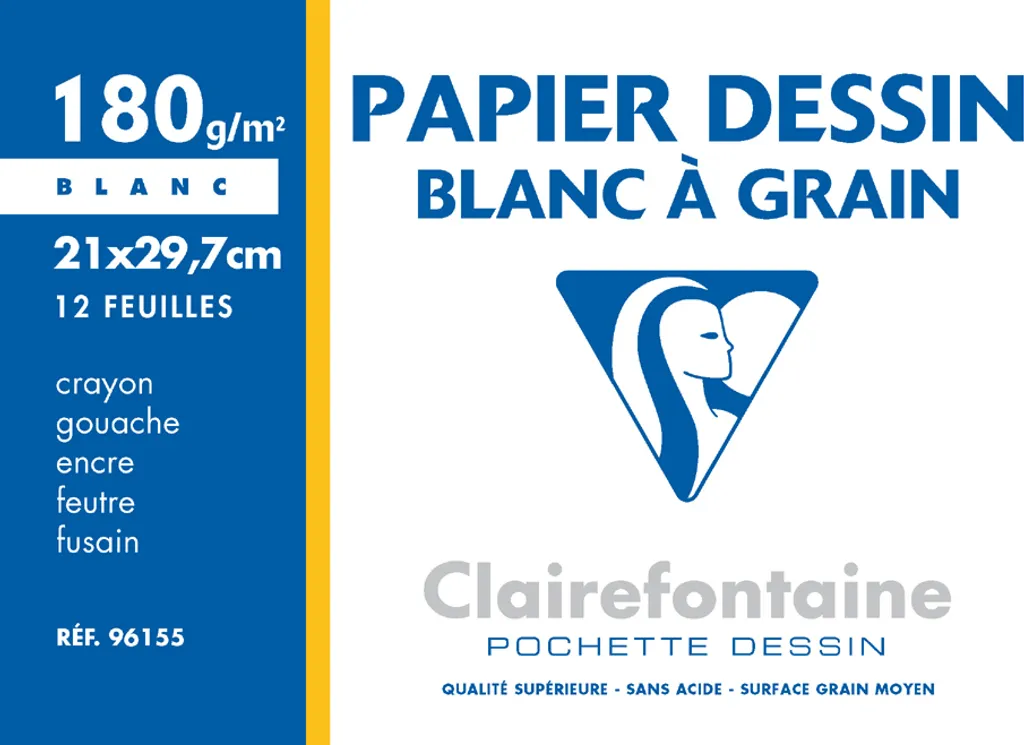 Papier dessin à grain blanc A4 Clairefontaine pour croquis et arts
