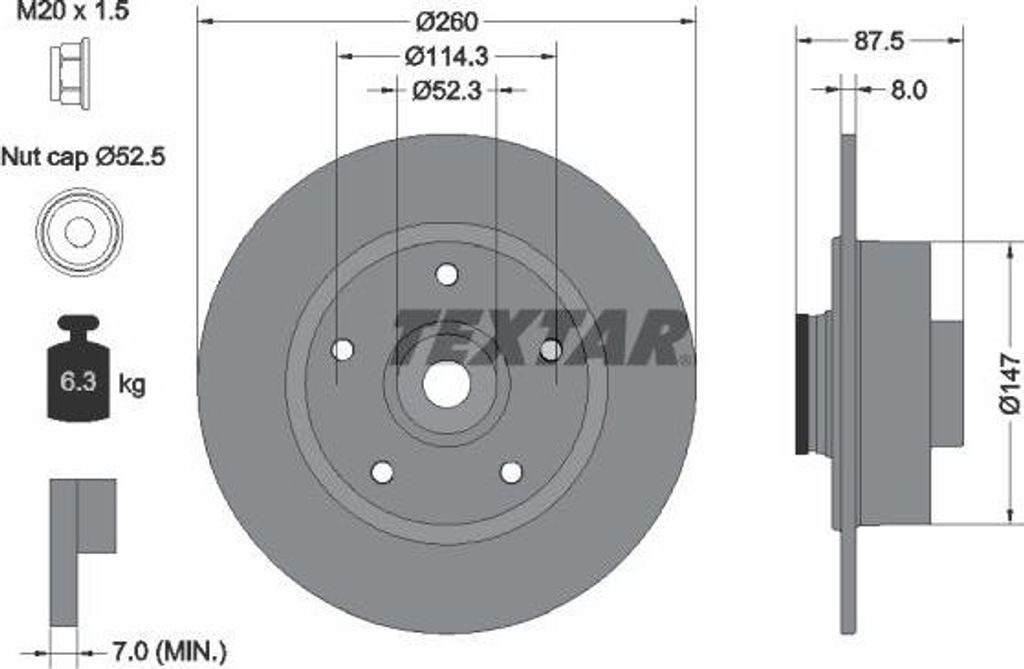 TEXTAR 92295203 Bremsscheibe OE 432000166R kompatibel mit Megane