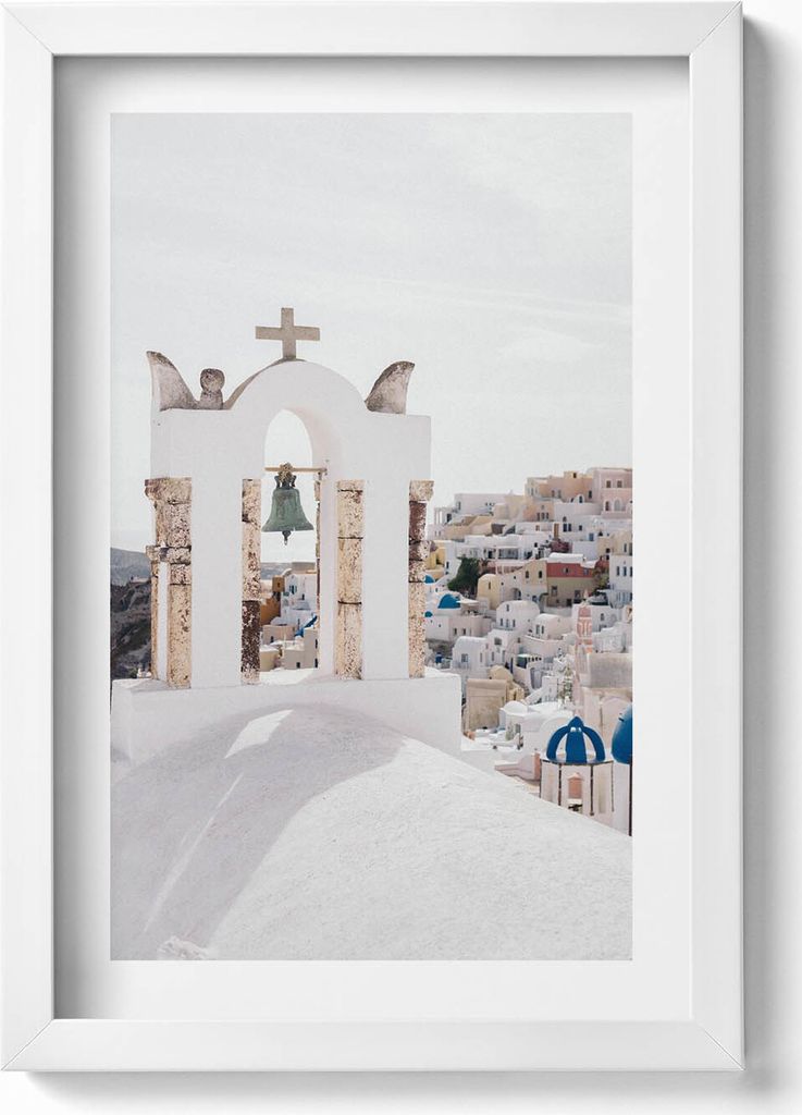 Architektur von Santorini Griechenland– Wandbild mit Rahmen – Gerahmtes Bild – Wanddekoration – 20x30 cm – Weiß