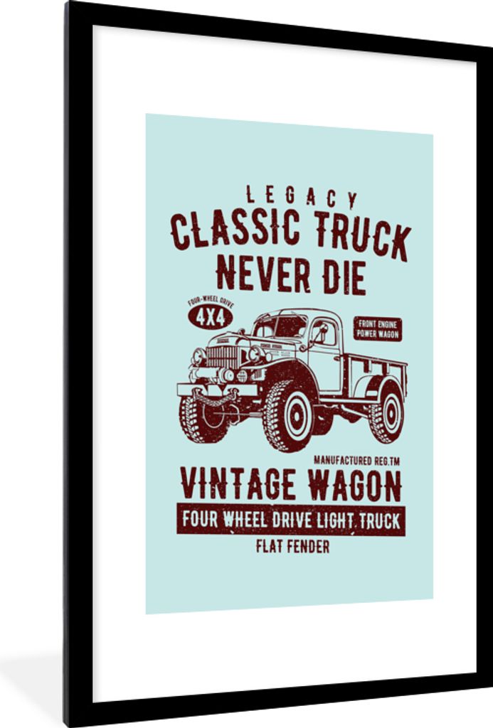 MuchoWow MuchoWow Gerahmtes Poster Mancave - Auto - Retro - Blau 60x90 cm - Poster mit zchwarzem Bilderrahmen - Dekoration - Wandposter Wohnzim...
