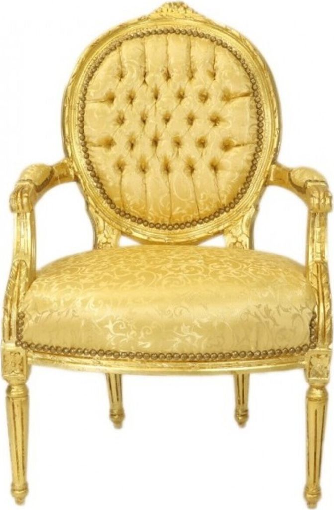 Casa Padrino Barock Medaillon Salon Stuhl Gold Muster / Gold - Möbel Antik Stil