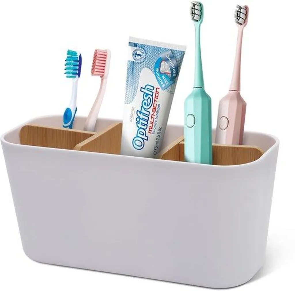 Porte-brosse à dents pour famille blanc et bois facile à nettoyer