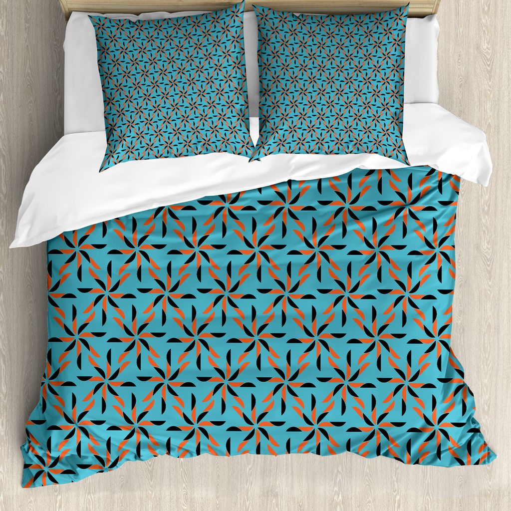 ABAKUHAUS Geometrisch Bettbezug, Blumen-Patterned, Milbensicher Allergiker geeignet mit Kissenbezügen, 155 cm x 220 cm - 80 x 80 cm, Blau Vermilio...