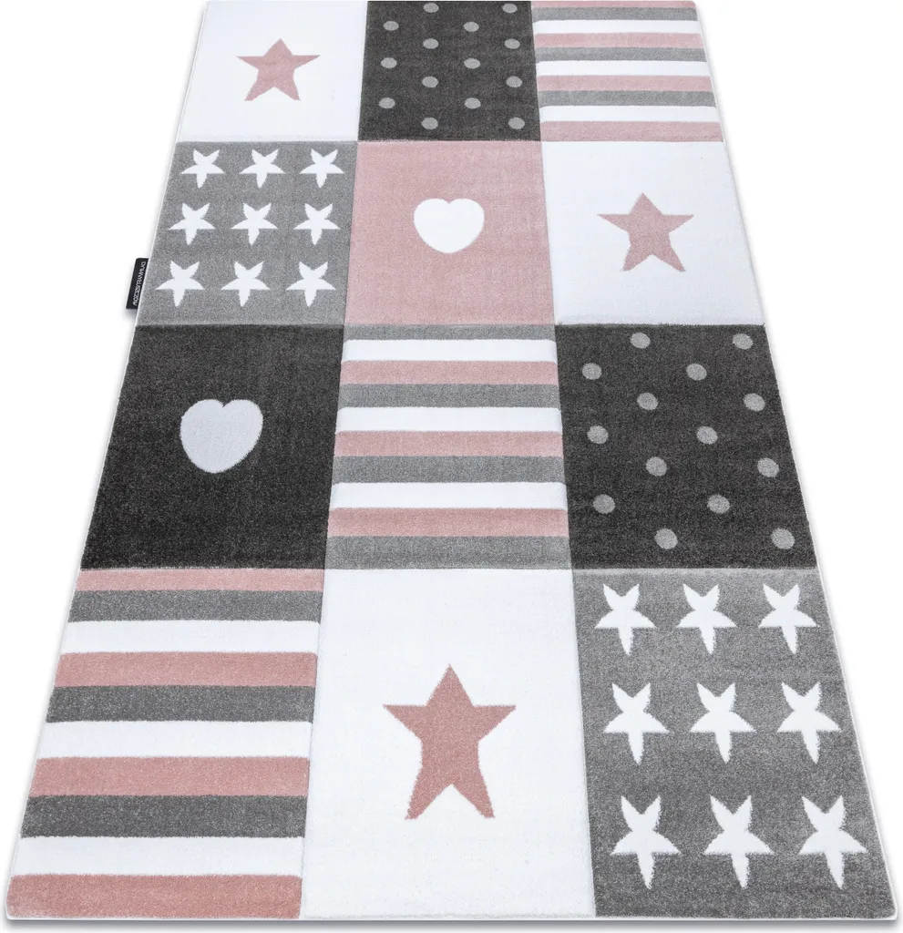 Tapis Rose 200x290 cm PETIT TEENY en Matière Douce Cœurs et Étoiles