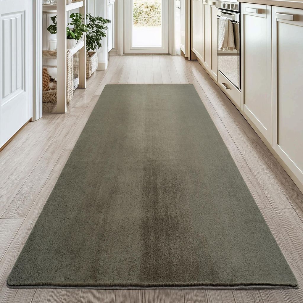 Homebyhome Waschbarer Kurzflor Teppich, rutschfest & weich, Modernes Einfarbig Design für Wohnzimmer, Schlafzimmer, Grösse: 80x250 cm