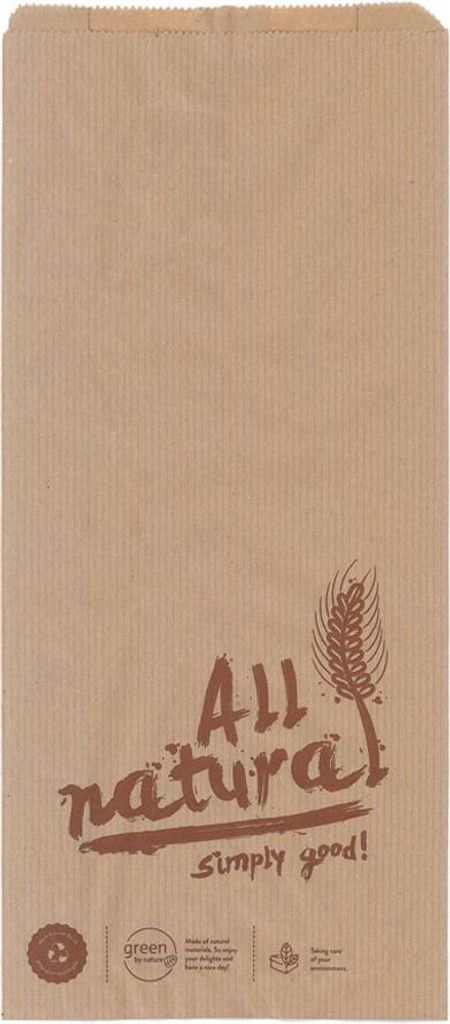 1000 Bäckerfaltenbeutel 428 18+6x39 cm Kraftpapier braun Motiv „All Natural“
