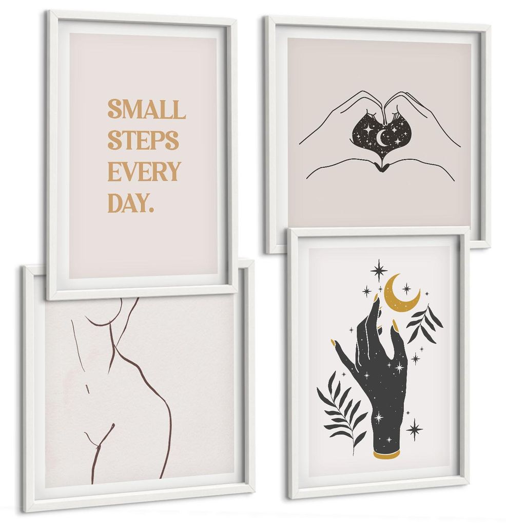 Bilder Set 4-teilig im weißen Rahmen – Wandbilder 4 Stück – gerahmte Poster für Wohnzimmer, Schlafzimmer und Flur – 50x50 cm - 40x60 cm ...