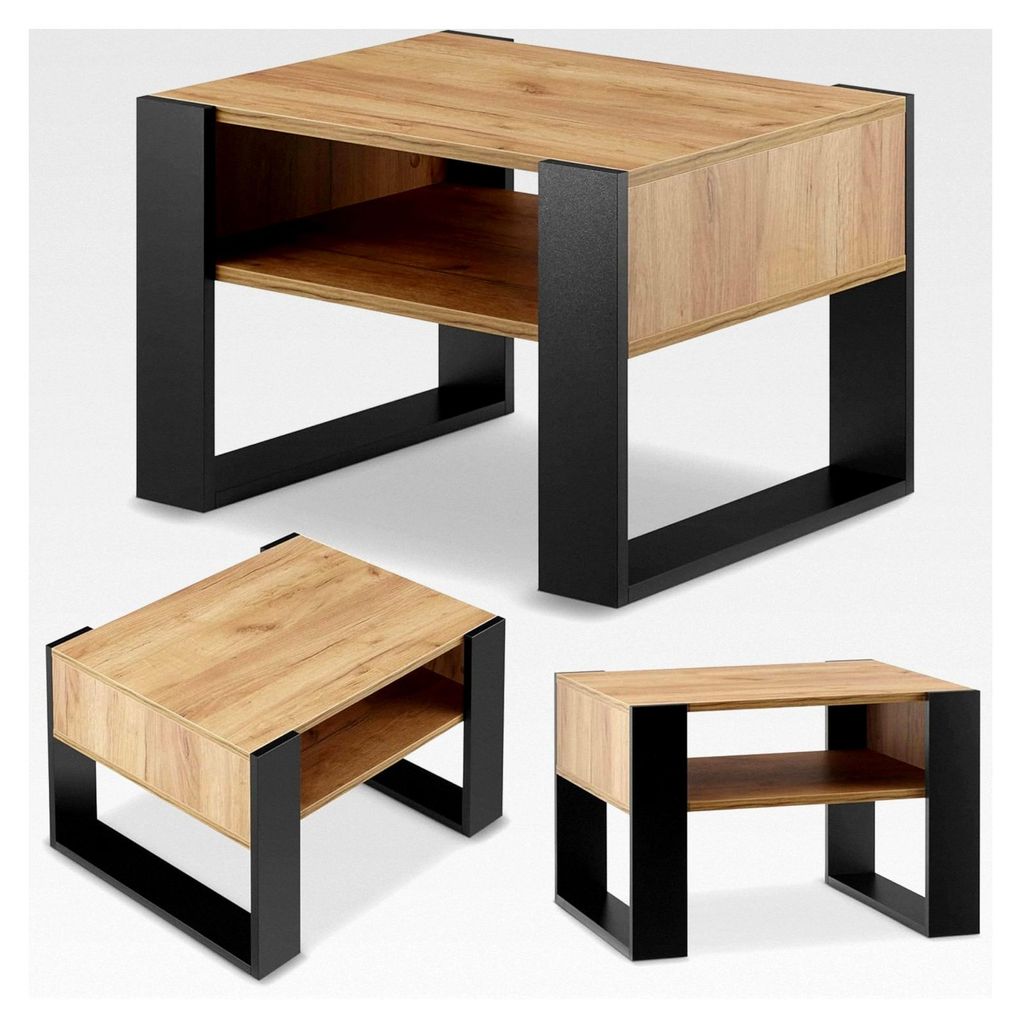 Couchtisch für das Wohnzimmer | Kleiner schwarzer Tisch aus Eiche mit Stauraum | Moderner Tisch für das Wohnzimmer | Kaffeetisch | 65 cm Breite |...