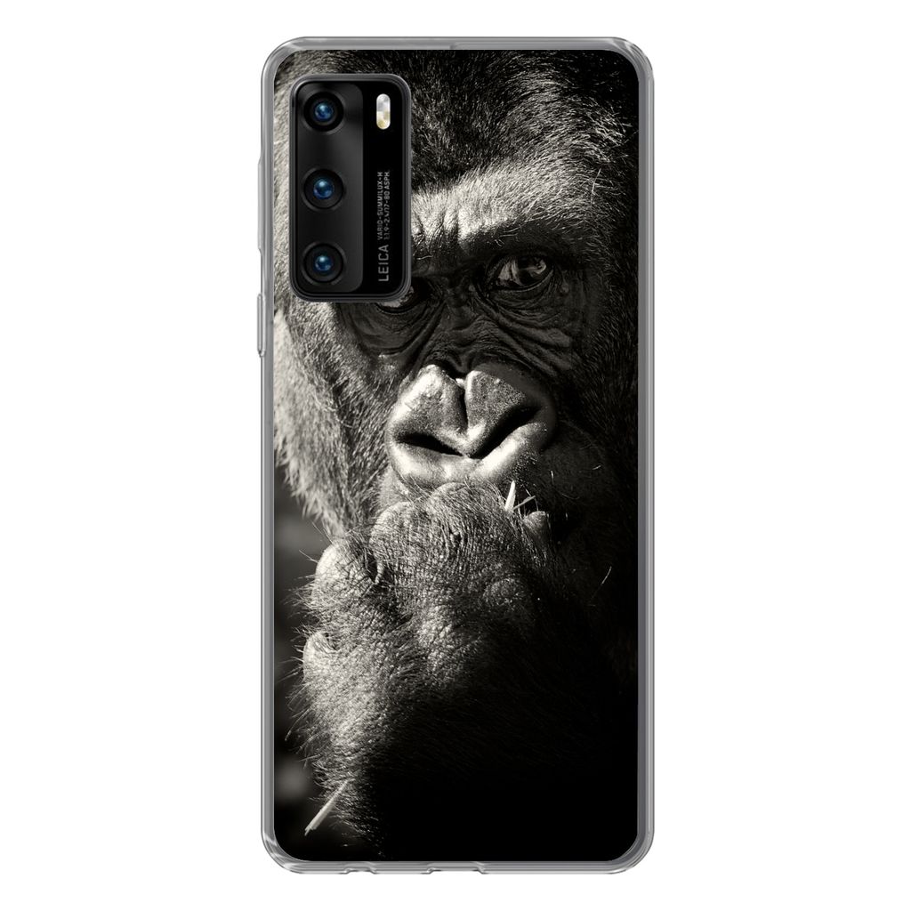 MuchoWow Handyhülle Schutzhülle Hülle für Huawei P40 Gorilla auf schwarzem Hintergrund in Schwarz und Weiß Silikon Softcase Handy Hülle - H...