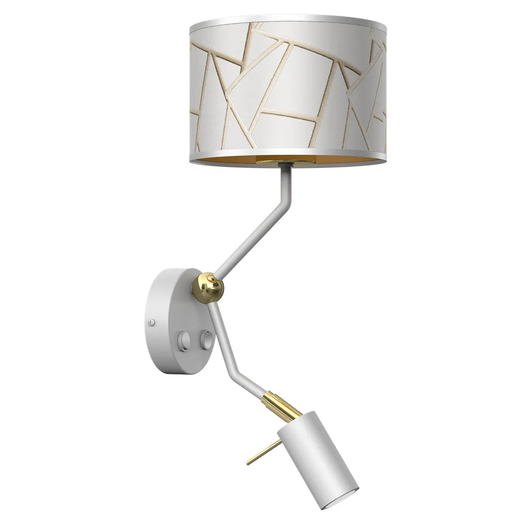 Lampada da parete Ziggy White White/Gold 1Xe27 + 1X Mini Gu10 da comodino Lampada da parete