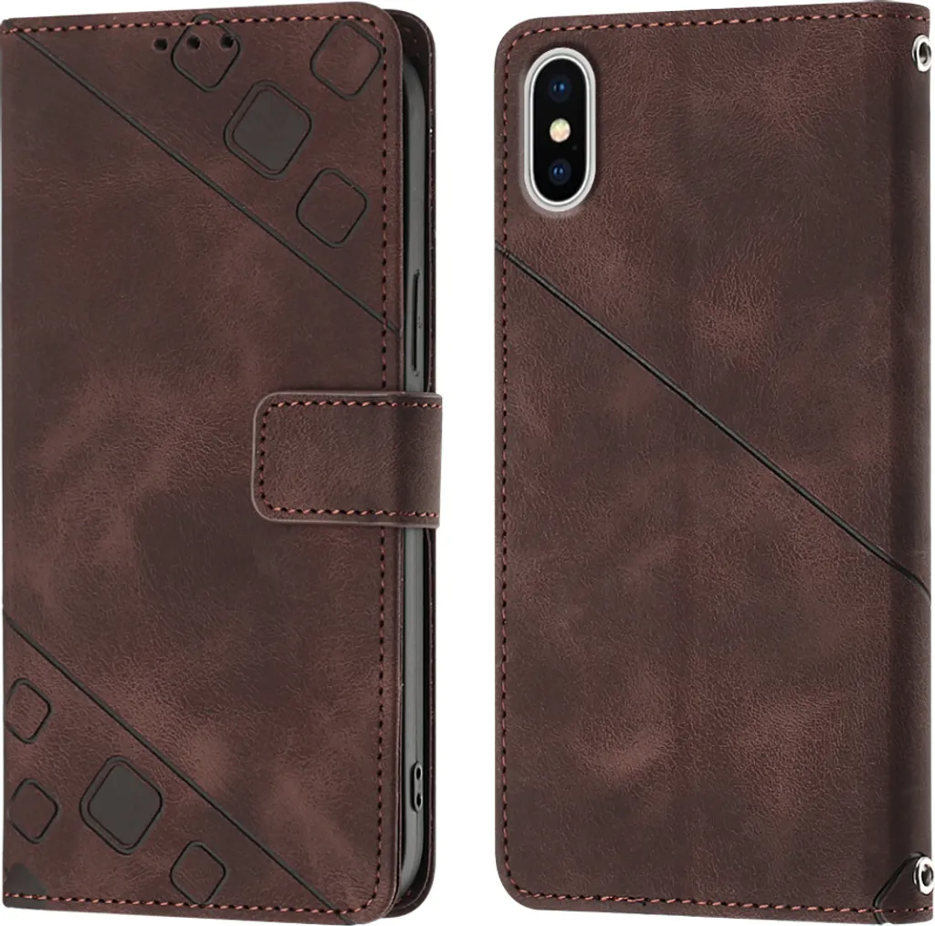 Cover iPhone XS / X Marrone Effetto Pelle - Portafoglio Chic in Rilievo