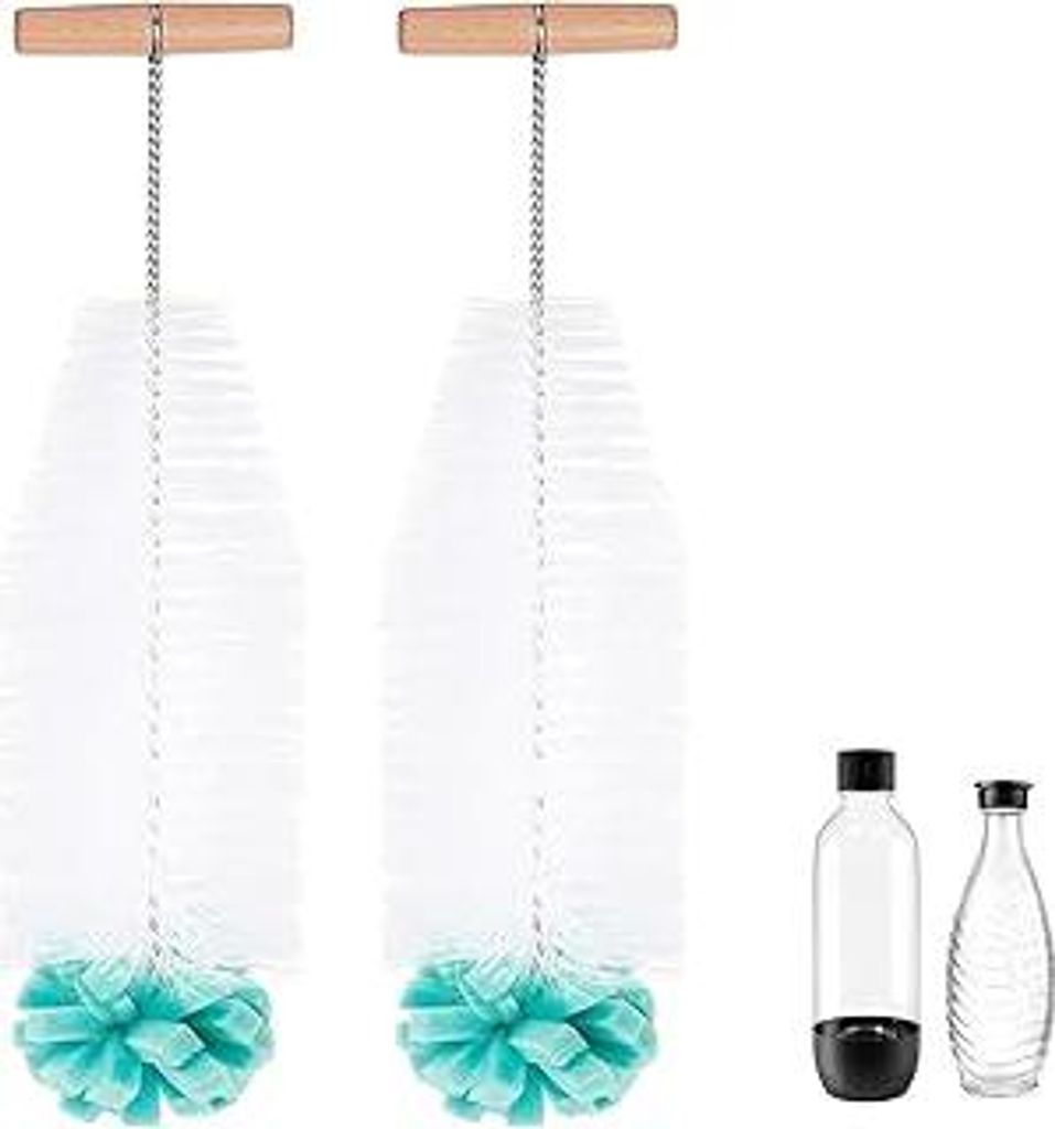 2 Stück Flaschenbürste für Soda Stream Glasflaschen und Kunststoffflaschen, Flaschen Bürste mit Weichen Schwamm, Schonende, Kratzerfreie, 32cm ...