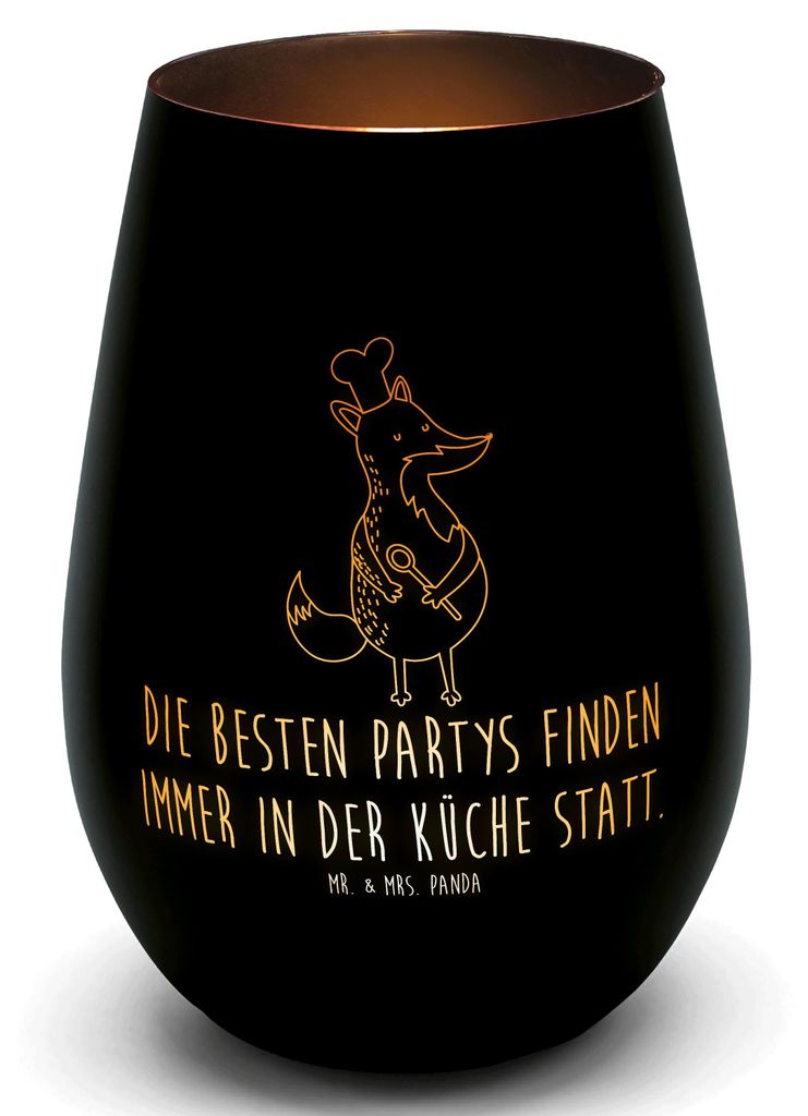 Mr. & Mrs. Panda Kerzenhalter Fuchs Koch - Schwarz - Geschenk, Teelichthalter, Laterne, Glas, Kochlöffel, Köche, Geburtstag, Bäcker, licht deko,...