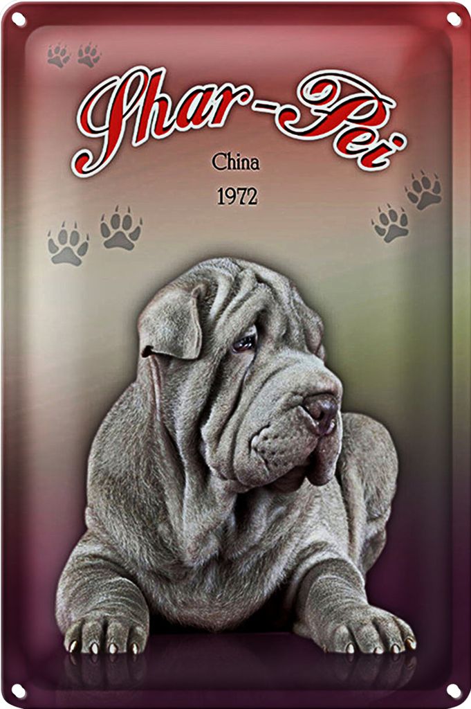 Blechschild Hund 18x12cm Shar-Pei China 1972