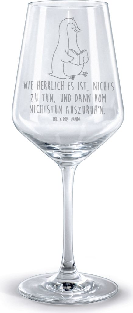 Mr. & Mrs. Panda Weinglas Pinguin Buch - Transparent - Geschenk, Bücherwurm, Burgunderglas, Ferien, graviertes, Kelch, glas für rotwein, Freizeit...