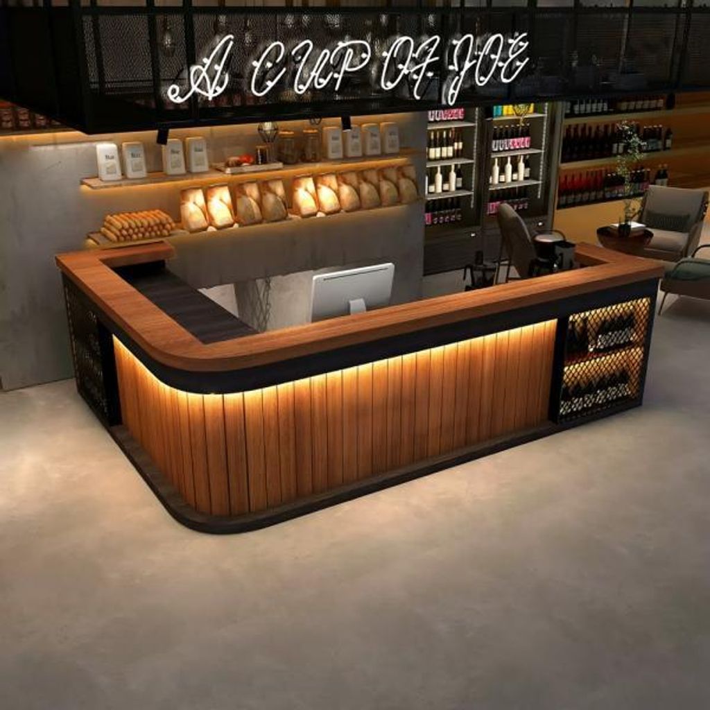 Bartresen, Empfangstheke in Holzoptik (mit Ecke) – Holzmaserungsdesign, geeignet für Bar, Restaurant & Café Braun 200x60cm 【Hutaohei 200 ZJ60】