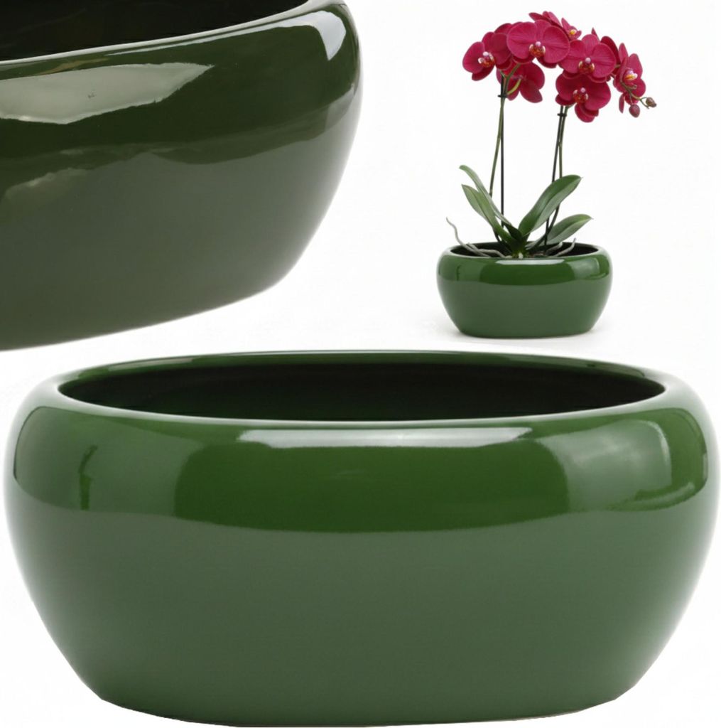 Vaso da fiori Coprivaso Ceramica Ciotola verde Ø 23x12 cm, Immagine del prodotto 