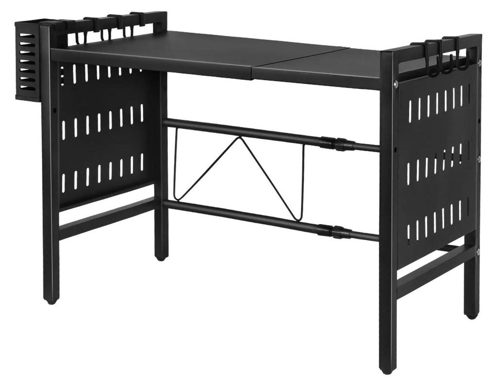 Mikrowellenregal - Ausziehbares 2-stöckiges Regal - Verstellbare Größe - Messerhalter für 6 Messer - Stahl - Schwarz