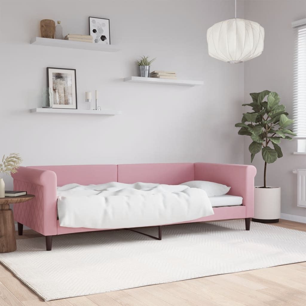 Möbel Tagesbett Rosa 90x200 cm Samt - Klassische Betten 354247