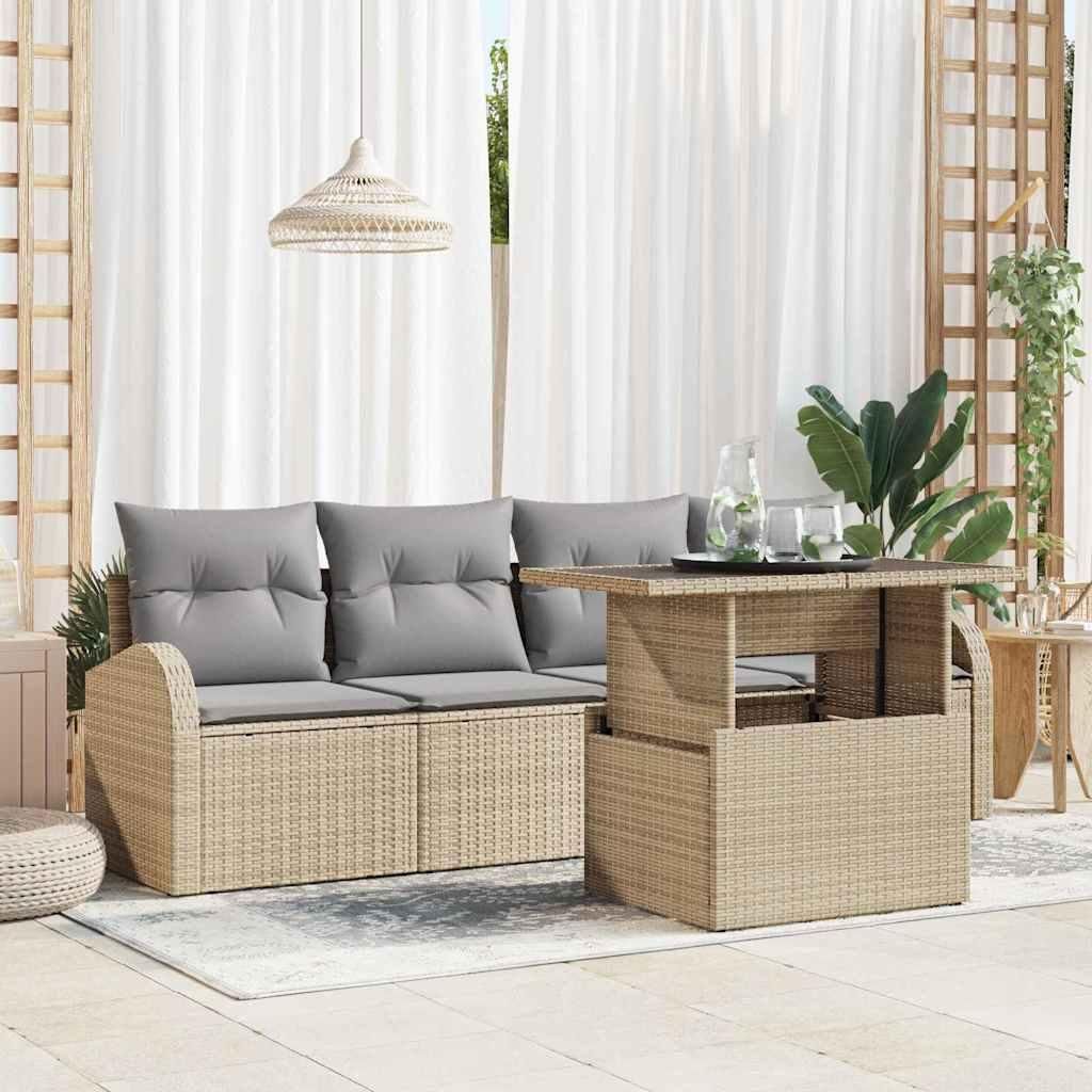 Maison Exclusive - Gartensofa-set mit Kissen 5 pcs Beige Poly-Rattan