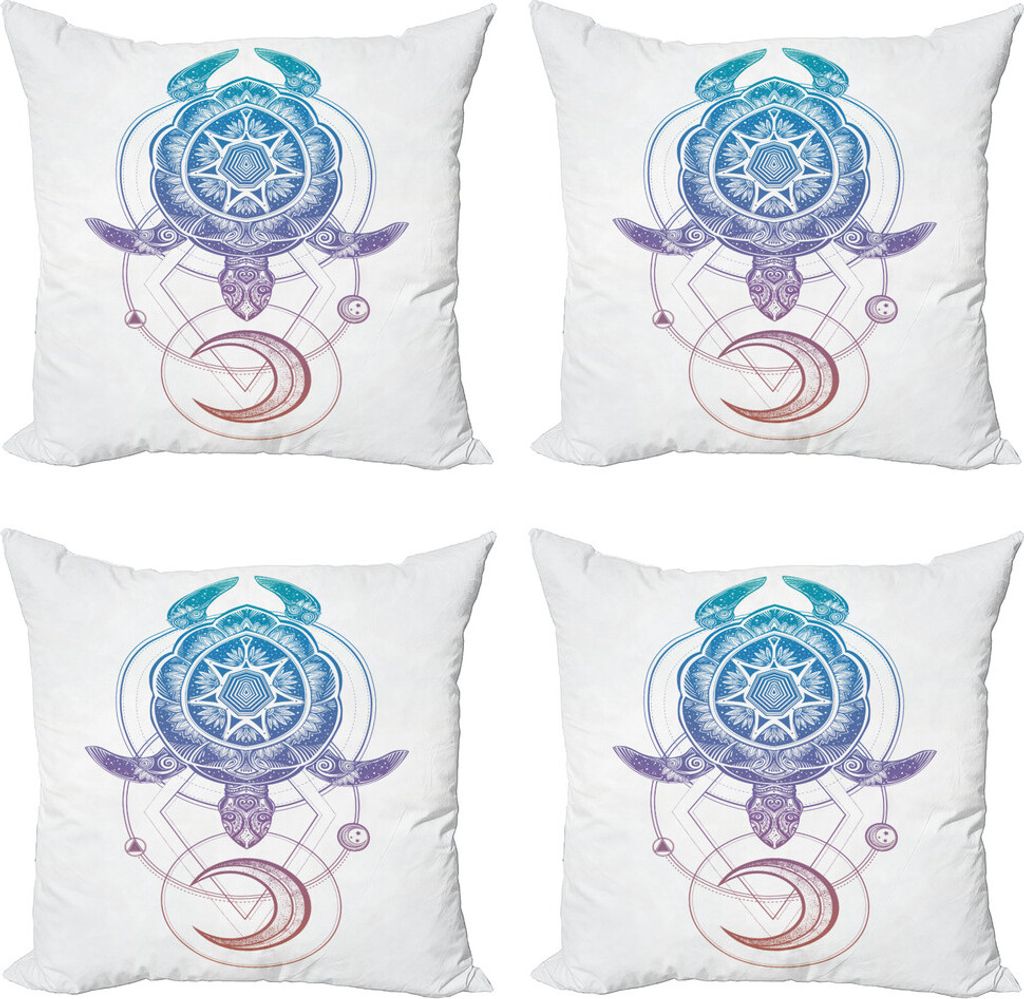 ABAKUHAUS Schildkröte Kissenbezug Set (4 Stück), Geometry Tier, Moderner Doppelseitiger Digitaldruck, 45 cm x 45 cm, Mehrfarbig