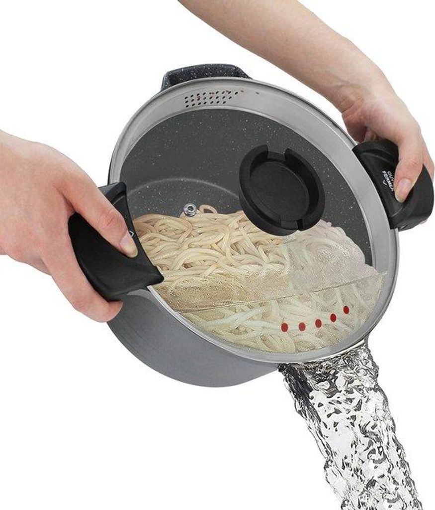 Glasfass-Pasta-Kocher 24 cm mit abnehmbarem Deckel, 4,5 l Spaghettipfanne, gläsernes Deckel, Antihaft-Beschichtung, leicht zu reinigen, gesundes K...