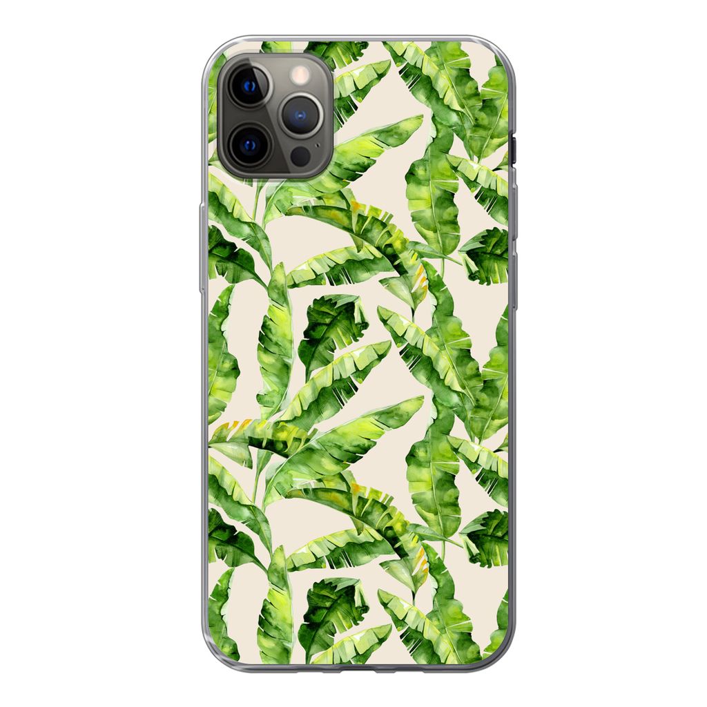 MuchoWow Handyhülle Schutzhülle Hülle für iPhone 12 Pro Max Palmenblatt - Muster - Tropisch Silikon Softcase Handy Hülle - Hartschale