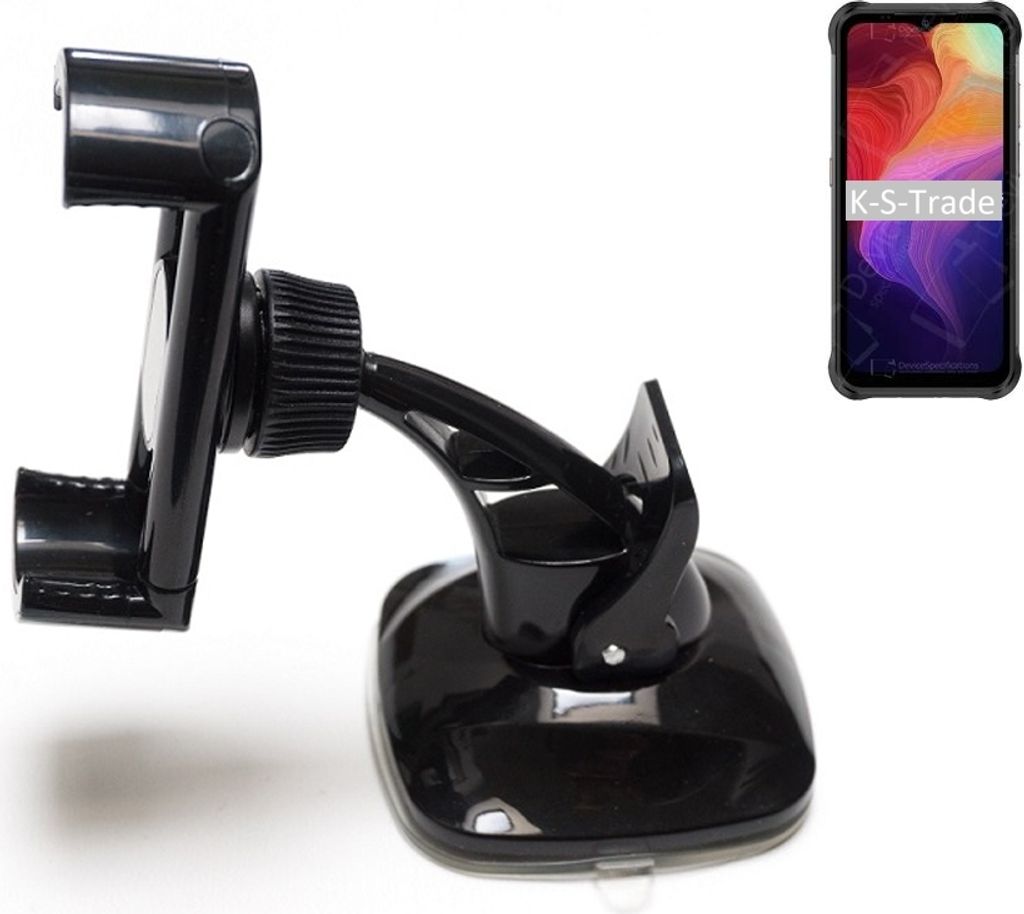 K-S-Trade kompakte Handy-Halterung Windschutzscheibe kompatibel mit Ulefone Power Armor 14 Pro Armaturenbrett schwarz Autohalterung KFZ Halter