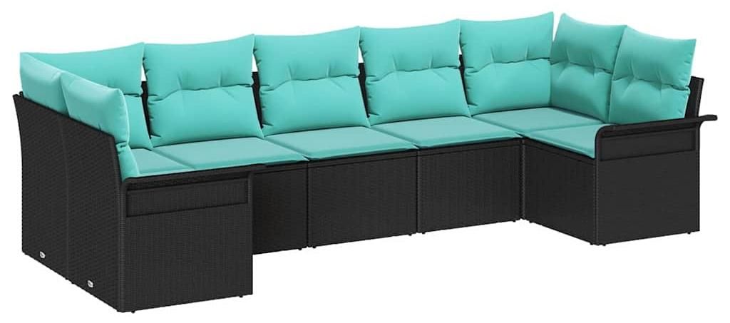 Garten-Sofa-Set mit Speicher 7 pcs Schwarz Poly Rattan